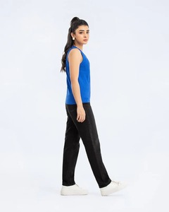 Women Knitted 100% Cotton Breathable Solid Color O-Neck Tank <b>Top</b> Casual Style Regular Length Blue - Product Image 2