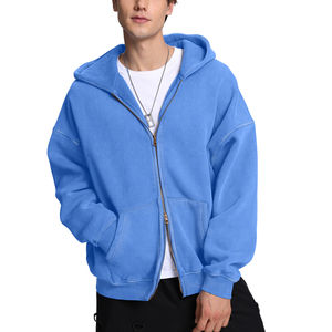 2025 OEM ODM unisexe fermeture éclair à capuche plaine fermeture éclair sweats surdimensionné lavage à l'acide à manches longues basique polaire tissu coton fermeture éclair - Product Image 3