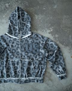 New Trending Cheetah <b>Print</b> Zip Up <b>Hoodie</b> Boxy Fit Zipper Distressed Applique Cheetah <b>Leopard</b> <b>Print</b> Zipper Hoodies Unisex - Product Image 4