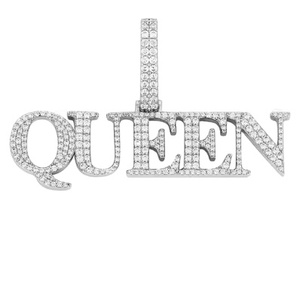 Plata de Ley 925 VVS Moissanite Diamond Queen Nombre Carta Colgante Lujo Personalizable GRA Certificado Oro para Fiesta India - Product Image 1