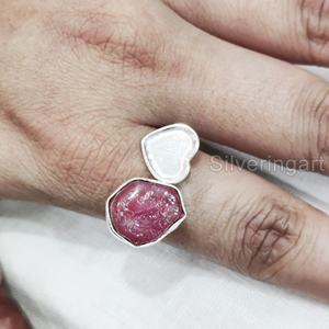 Anillo de Plata de Ley 925 con Piedra Natural de Rubí en Bruto, Anillo de Corazón con Gema de Rubí Natural, Joyería para Mujer, Piedra de Nacimiento de Julio - Product Image 4