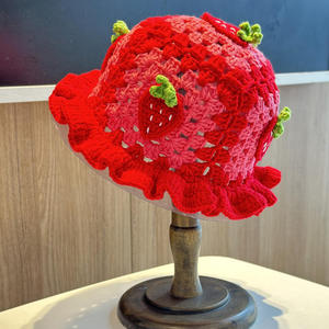 Gorro de Punto Crochet 2025, Nuevo, Bordado a Mano, de Algodón Transpirable, Unisex, Rojo, Estilo Casual para Invierno - Product Image 1