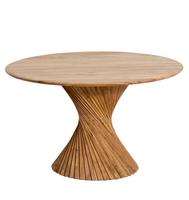 Ensemble de table à manger moderne en bois massif de forme ronde avec un design floral exclusif et élégant, finition en noyer naturel
