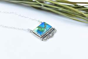 Hecho a mano chapado en oro bisel ajuste Pavo Real Dahlia turquesa collar plata esterlina ajustable 18 pulgadas cadena elegante joyería - Product Image 2