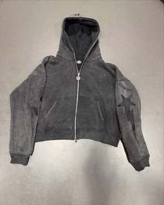 ชุดวอร์มผ้าฟลีซแบบมีฮู้ดสำหรับผู้ชายไซส์ใหญ่ ทรงหลวม แห้งเร็ว สไตล์สตรีทแวร์ สีพื้น แต่งลายปัก ย้อมสีแบบแอซิดวอช มีเชือกผูก - Product Image 2