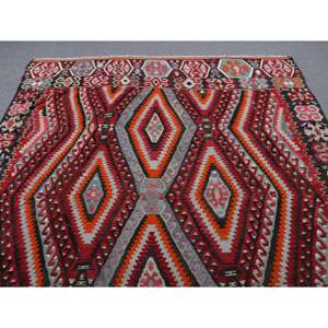 Alfombra Turca Vintage Grande de 6.4x10.7 pies, Alfombra de Lana a Rayas Roja y Naranja - Product Image 4