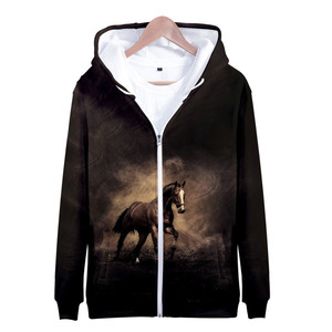 Sweat à capuche court avec fermeture éclair complète polaire surdimensionné lourd hiver sweat à capuche zippé personnalisé cheval impression sweat à capuche avec fermeture éclair - Product Image 5