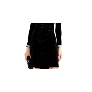 Abito da donna MSK in velluto nero confortevole con decorazioni all'uncinetto, modello tubino a trapezio, vita impero, effetto avvolgente, taglia L - Product Image 3