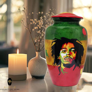 Urne funéraire personnalisée de style européen avec portrait imprimé et motifs artistiques colorés, urne de crémation écologique de 10 pouces - Product Image 3