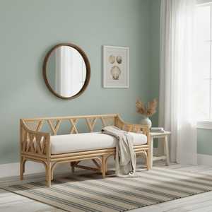Siège durable tissé à la main de banc de rotin de cadre en bois solide pour le confort extérieur et de salon - Product Image 4