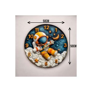 Reloj de pared de mesa de madera con patrón de astronauta colorido, reloj de pared de mesa silencioso de 50cm con número, regalo para niños - Product Image 2