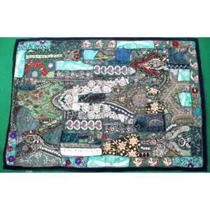 Tapiz Bordado Bohemio Indio para Colgar en la Pared, Tela de Algodón Verde Abstracta para Uso Decorativo en Exteriores, Halloween, Navidad - Product Image 1