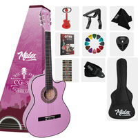4/4 Purple Cutaway Classical Guitar Full Set with Adjustable Truss Rod, Guitar Stand, Bag & Capo | Midex CG-395PU