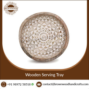 Proveedor al por mayor de bandeja redonda de madera hecha a mano para servir con asas Juego de 2 para restaurantes Casas y regalos Exportar listo - Product Image 3