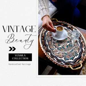 AALIYAN IMPEX-Bandeja de cobre impresa artesanal con diseño de borde rústico para decoración de cafetería y restaurante a precio mayorista - Product Image 5