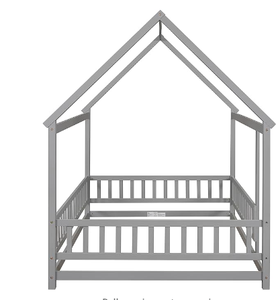 เตียงพื้นไม้ขนาดใหญ่พร้อมโครงหลังคาบ้านเตียงแพลตฟอร์มพร้อมราวกั้นเตียง Playhouse สำหรับเด็ก/เด็กวัยหัดเดิน - Product Image 3