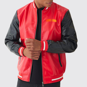 Fabricant OEM Veste universitaire en PU de haute qualité pour hommes Manches en cuir brodées en chenille Veste Letterman Varsiti personnalisée - Product Image 1