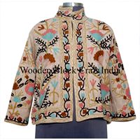 Veste matelassée pour femme de haute qualité, faite à la main, automne-hiver, broderie Suzani, courte, en tissu de coton tricoté, boutons, rayures ethniques