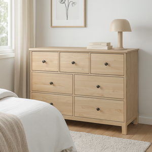 Commode en bois à 7 tiroirs, coffre de rangement minimaliste scandinave, armoire de chambre à coucher grande capacité pour l'organisation de la maison - Product Image 1