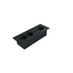 Flat-Line Black Embedded Desktop Socket System without Cover with 3 Schuko and Double USB-A Charger