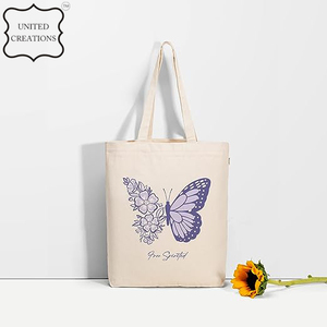 Sac de shopping en coton imprimé Sac fourre-tout en toile imprimé papillon Sac personnalisé en coton avec logo imprimé personnalisé - Product Image 3