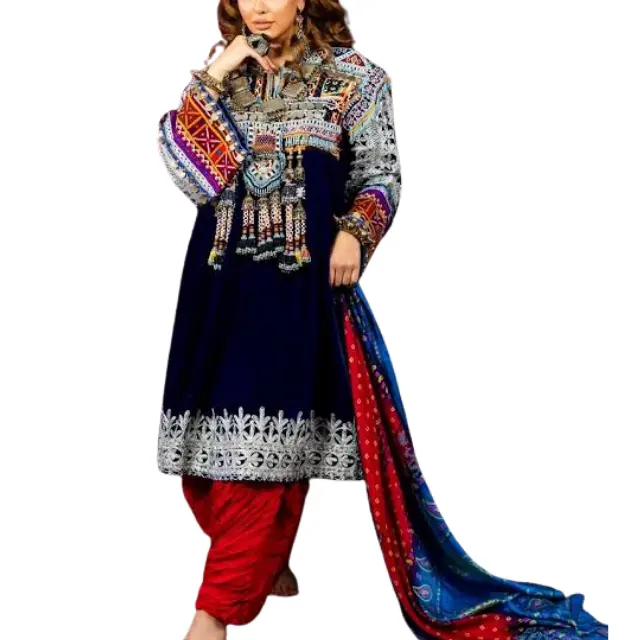 Vestidos vintage afegãos antigos feitos à mão, moedas bordadas, com decote, conjuntos de roupas femininas para dança do ventre indiana