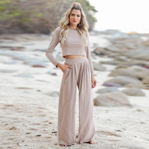2025 primavera/verano nueva llegada conjunto informal de moda de talla grande <span class=keywords><strong>para</strong></span> <span class=keywords><strong>mujer</strong></span>-Camiseta de manga corta + Pantalones largos traje de dos piezas - Product Image 5