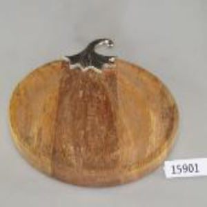 Plateau Brinjal élégant en bois fabriqué à la main 90% bois naturel et 10% aluminium rond pour les cadeaux de salle à manger et de fête - Product Image 1