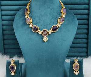 ชุดสร้อยคอทองเหลืองลายโพลกีและหินโมนาลิซ่าสำหรับผู้หญิง เหมาะสำหรับงานแต่งงาน งานปาร์ตี้ สร้อยคอหรูหราพร้อมต่างหูสวยงาม - Product Image 5