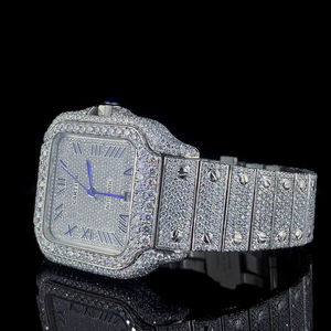 Montre personnalisée unisexe de luxe, sport, affaires, bracelet en acier inoxydable, or blanc, mouvement mécanique ETA, cadran en verre, date automatique, avec moissanite - Product Image 2