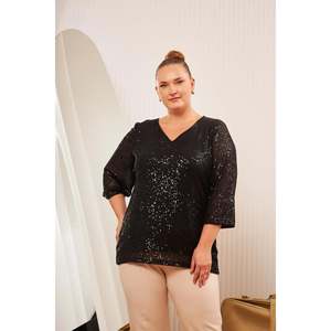 Blusa de Lentejuelas Forrada Talla Grande Negra - Product Image 2