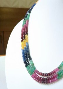 Collier de perles en argent multicolore saphir naturel 4.5-6.5mm 3 couches Rondelle précieuse à facettes ethnique pour mariage et cadeaux - Product Image 3