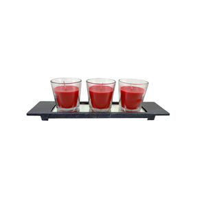 Plateau en métal de décoration d'événement avec 3 pots de bougie de lavage blanc votif pour les décorations de table faites à la main en vrac - Product Image 3