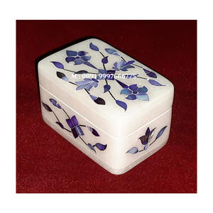 Boîtes à bijoux rectangulaires en marbre blanc au design incroyable avec une finition fine et une surface brillante, incrustation de nacre bleue - Product Image 2