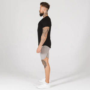 T-shirt de sport de gymnastique pour hommes de qualité supérieure vêtements de fitness respirants légers coupe ajustée col long tissu tricoté solide - Product Image 3