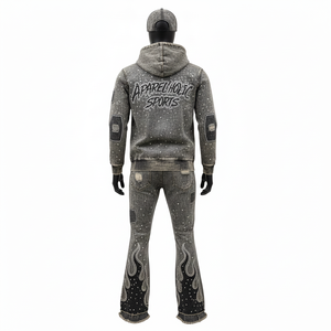 Conjunto Deportivo Personalizado con Pedrería 2026, Chándal para Hombre con Lavado Ácido, Sudadera con Cremallera, Pantalones Deportivos Anchos Vintage Desgastados y Sudadera con Capucha - Product Image 3