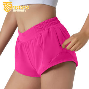 Pantalones cortos deportivos para correr de secado rápido al por mayor, pantalones cortos deportivos de doble capa con cintura elástica para entrenamiento activo, pantalones cortos de yoga para ciclismo al aire libre para mujer - Product Image 2