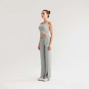 Pantalon décontracté évasé Flex Aura (Gris XL) respirant, tissé, taille haute, manches longues, technique froissée, coloré pour l'été et l'automne - Product Image 2