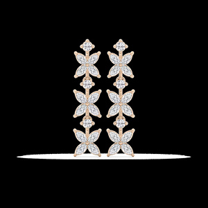 ต่างหูเพชรทรงดอกไม้แบบห้อย ดีไซน์เฉพาะตัว ทรงมาร์ควิสและทรงกลม เพชรเลี้ยงในห้องปฏิบัติการ น้ำหนัก 1.58 กะรัต ได้รับการรับรองจาก IGI Gai ตัวเรือนทองคำแท้ 14k - Product Image 4