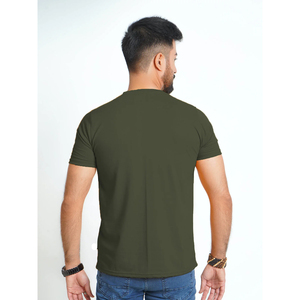 Men's Olive Green Slim Fit O-Neck <b>Short</b> <b>Sleeve</b> T-Shirt 100% Cotton Jersey Casual Wear - Product Image 3