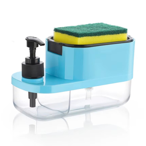 Distributeur de savon à vaisselle en plastique 2 en 1 avec éponge et boîte de rangement |   Savon liquide pour le bain moderne, pompe facile à nettoyer - Product Image 1