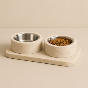ชุดชามอาหารสัตว์เลี้ยงสองชั้นลายหินอ่อนสีขาวสุดหรูพร้อมถาดสแตนเลสที่เพิ่มความสูงตัวป้อนฐานสุนัขและแมวสถานีให้อาหารหนัก - Product Image 5