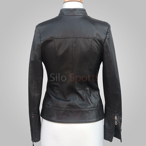 Listo para enviar Chaqueta de cuero de piel de oveja Negra original para mujer MOQ bajo 100% Chaquetas de moda calentadas de invierno al por mayor de alta calidad - Product Image 2
