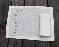 Serviettes de table Nature4u 100% lin brodées style japonais personnalisables 45x45 avec finition en dentelle et coins surpiqués pour la maison et le café