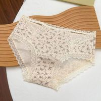 Culotte féminine en dentelle imprimée style campagnard, respirante, taille mi-haute, en pur coton, coupe triangulaire