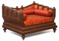 Heißer Verkauf: Modernes Luxus-Villa-Sofa aus massivem Teakholz mit geschnitzten Schaumstoff-Stoffkissen, anpassbar, 1-Sitzer-Sektionalsofa für den Park