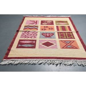 พรมขนาด 2.8x3.8 ฟุต, พรมตุรกีโบราณ, พรมขนสัตว์สีเบจขอบแดง - Product Image 2