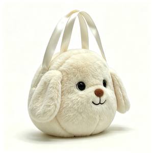 Textura suave y afelpada personalizada, color crema/blanco marfil, adorable diseño de perro con orejas caídas, bolso de felpa color crema pastel. - Product Image 4
