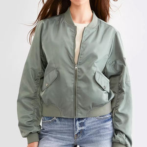 แจ็คเก็ตบอมเบอร์ผู้หญิงแบบเรียบ ซิปธรรมดา สินค้าขายดี แจ็คเก็ตบอมเบอร์แฟชั่นผู้หญิง พร้อมโลโก้สั่งทำ - Product Image 3
