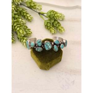 Bobby Johnson Mine 8 Turquoise & Sterling <b>Silver</b> Fashion <b>Cuff</b> <b>Bracelet</b> with Cluster Design - Product Image 1